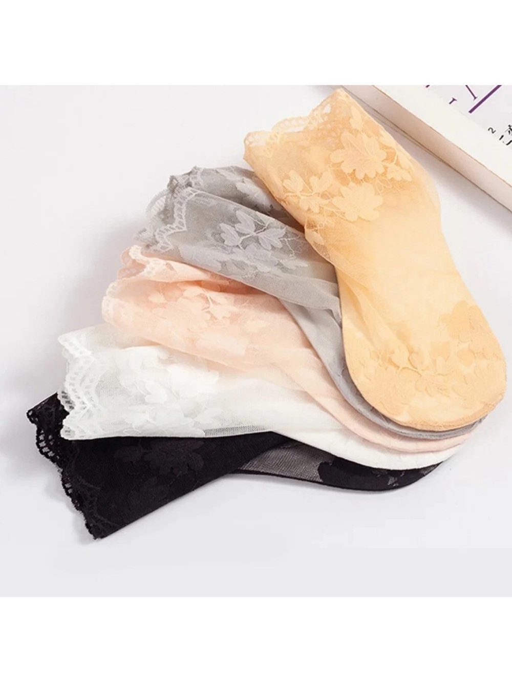 5 Pairs Women's Lace Socks Sheer Breathable Thin Fashion Translucent Summer